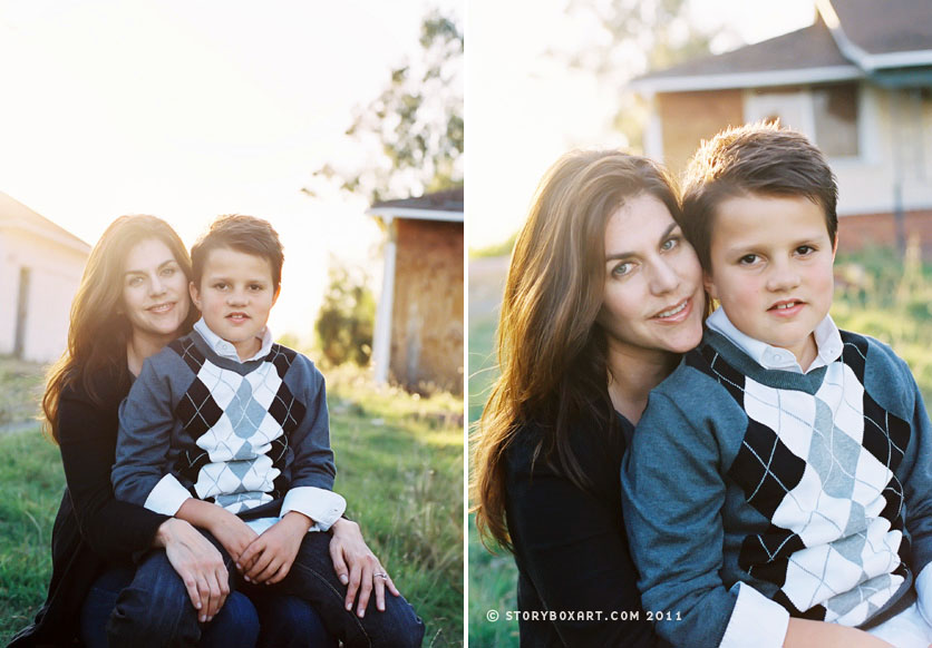 golden light portraits of mom and son