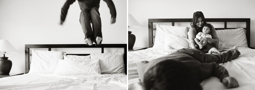 Candid Family Photos at home boy jumping on bed photo