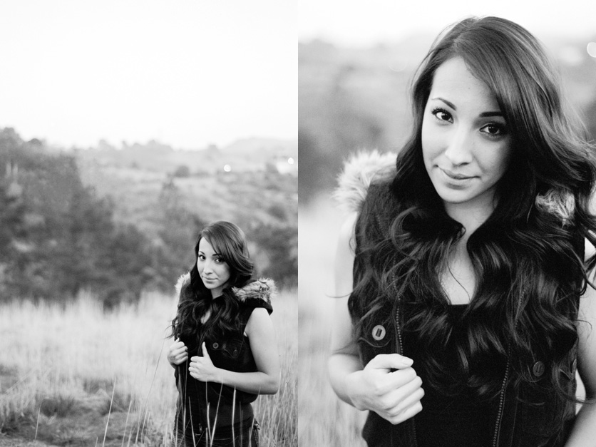 Girl in fur jacket black and white portait, San Francisco bay area