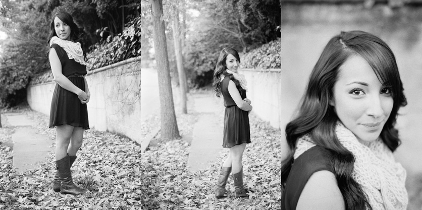 Fall photo of stylish woman outdoors black and white